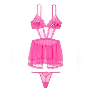 Victoria's Secret Lingerie Summer Pink Lace Babydoll 2-Piece XL NEW WITH TAGS
